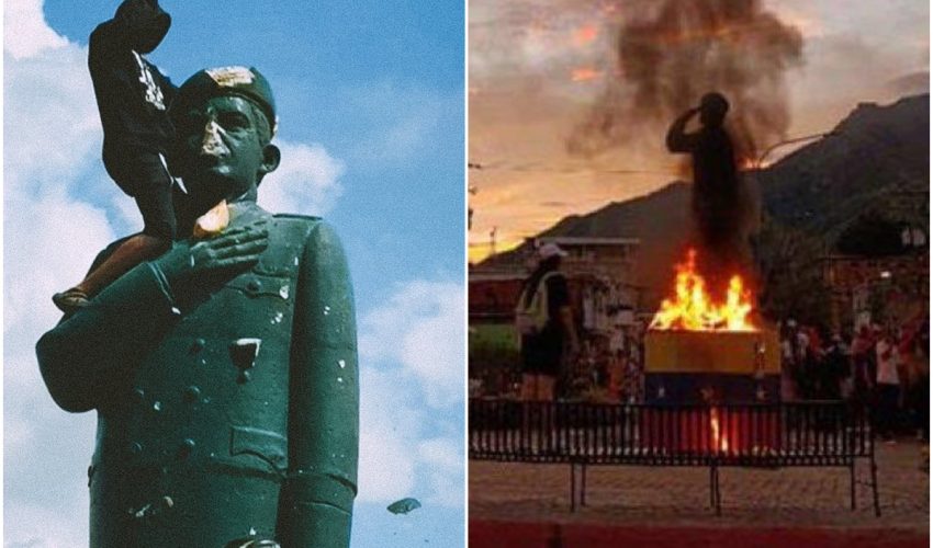 Venezolanos derriban estatuas de Chávez en protestas ocntra el resultado de las presidenciales